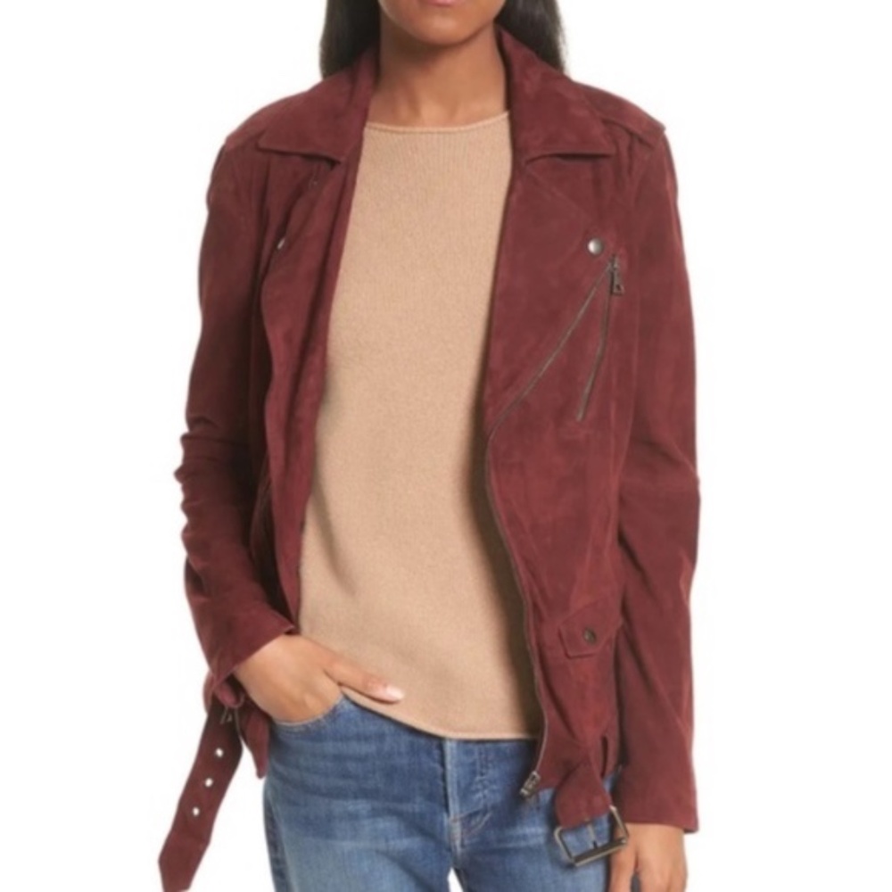 Theory Tralsmin Tidle Maroon Suede Biker Moto Jacket Size Small